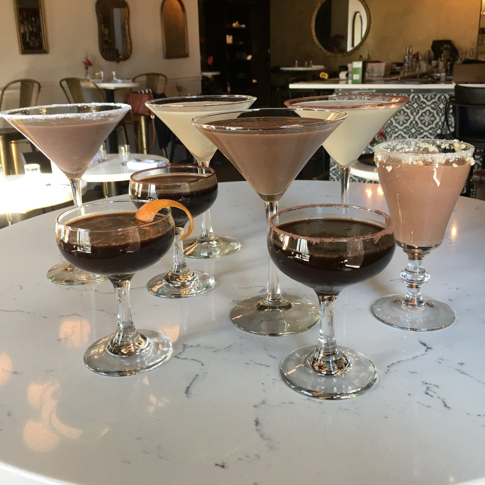 A lineup of chocolate martinis